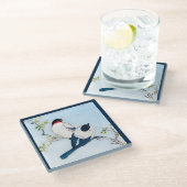 ヴィンテージ日本のフィンチのインクスケッチ ガラスコースター (アングル)