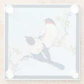 ヴィンテージ日本のフィンチのインクスケッチ ガラスコースター (裏面)