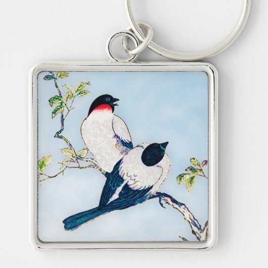 ヴィンテージ日本のフィンチのインクスケッチ キーホルダー (正面)