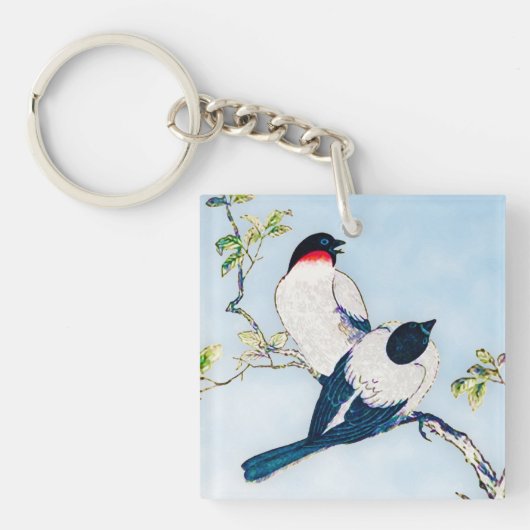 ヴィンテージ日本のフィンチのインクスケッチ キーホルダー (正面)