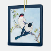 ヴィンテージ日本のフィンチのインクスケッチ セラミックオーナメント (左)