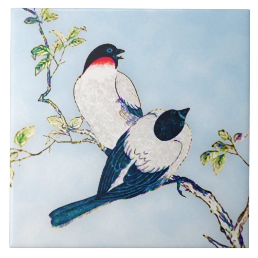 ヴィンテージ日本のフィンチのインクスケッチ タイル (正面)