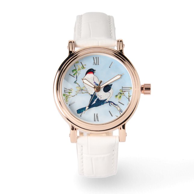 ヴィンテージ日本のフィンチのインクスケッチ 腕時計 (正面)