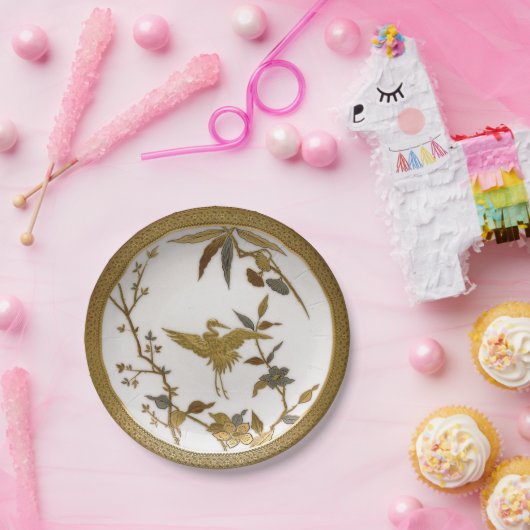 ヴィンテージ日本のフェイク金ゴールドクレーンジャパンディ ペーパープレート (パーティー)