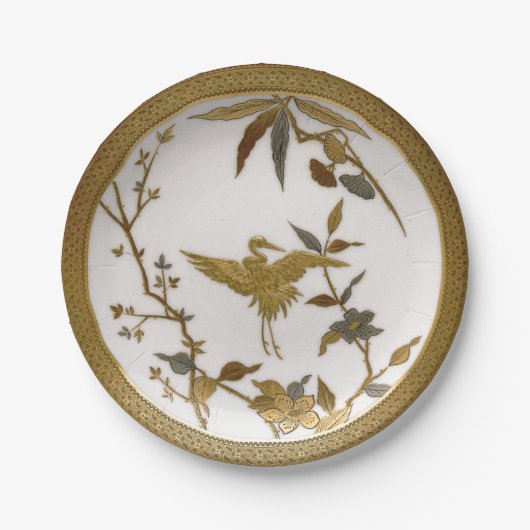 ヴィンテージ日本のフェイク金ゴールドクレーンジャパンディ ペーパープレート (正面)