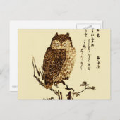 ヴィンテージ日本のフクロウのインクのスケッチ ポストカード (正面/裏面)