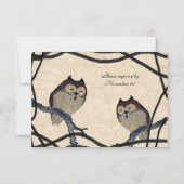 ヴィンテージ日本のフクロウrsvpと封筒 出欠カード (裏面)