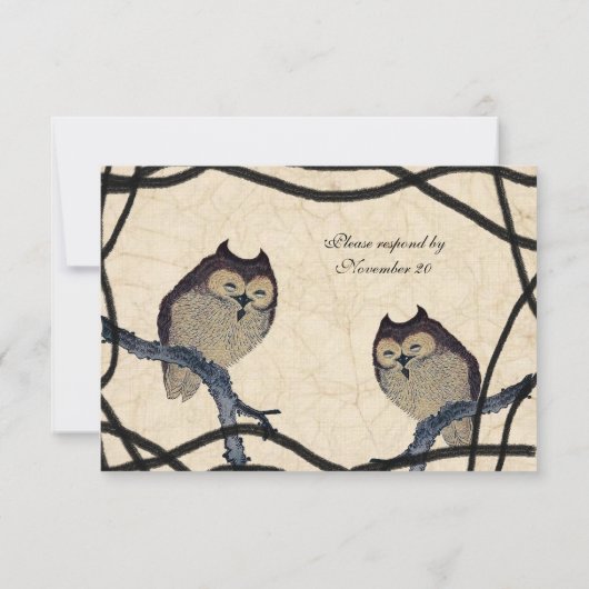 ヴィンテージ日本のフクロウrsvpと封筒 出欠カード (裏面)