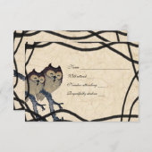 ヴィンテージ日本のフクロウrsvpと封筒 出欠カード (正面/裏面)
