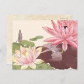 ヴィンテージ日本のフローラアートピンクロータス池 ポストカード (正面/裏面)