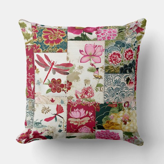 ヴィンテージ日本のフローラパッチワーク クッション (正面)