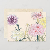 ヴィンテージ日本のフローラピンクのカーネーション花 ポストカード (正面/裏面)