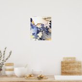 ヴィンテージ日本のブルーアートウッドブロック浮世絵 ポスター (キッチン)