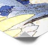 ヴィンテージ日本のブルーアートウッドブロック浮世絵 ポスター (角)