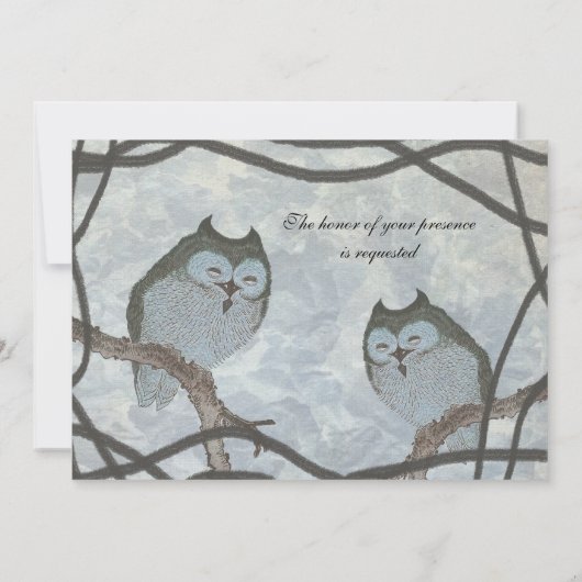 ヴィンテージ日本のブルーフクロウ結婚式招待状 招待状 (裏面)