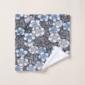 ヴィンテージ日本のブルー伝統的フラワーパターン バスタオルセット (ウォッシュタオル)