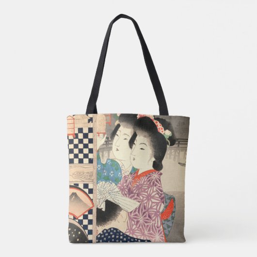 ヴィンテージ日本のホタル籠 – 浮世絵 トートバッグ (裏面)