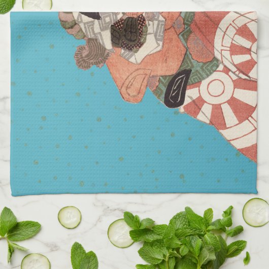 ヴィンテージ日本のポートレート – 剣を持つ戦士 キッチンタオル (折り畳み)