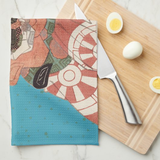 ヴィンテージ日本のポートレート – 剣を持つ戦士 キッチンタオル (四つ折り)