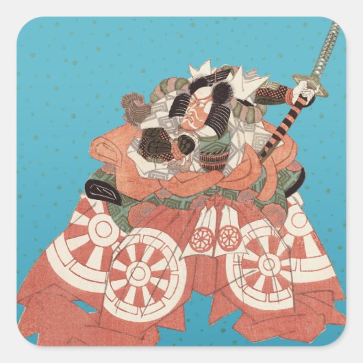 ヴィンテージ日本のポートレート – 剣を持つ戦士 スクエアシール (正面)