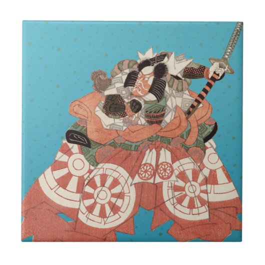 ヴィンテージ日本のポートレート – 剣を持つ戦士 タイル (正面)