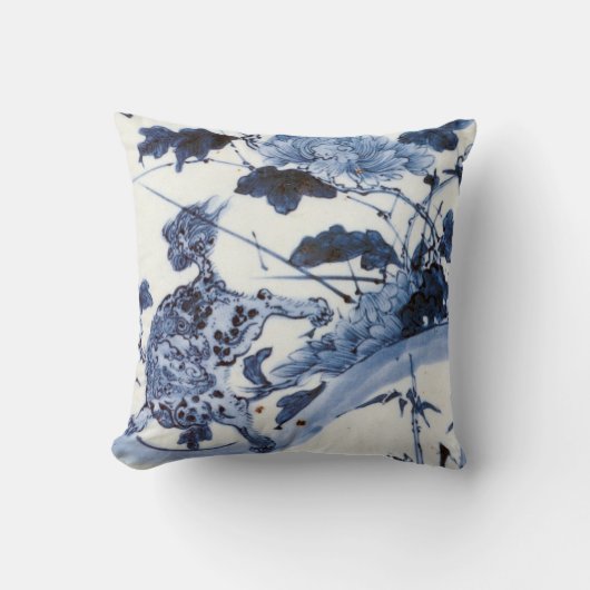ヴィンテージ日本のライオンと牡丹 クッション (正面)