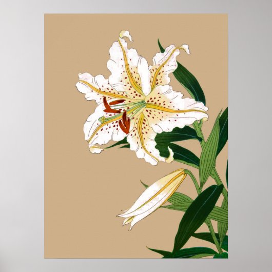 ヴィンテージ日本のリリー。ホワイト、グリーン、ベージュn ポスター (正面)