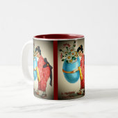 ヴィンテージ日本のレディ、花付き卵花器、ZSSG ツートーンマグカップ (正面左)