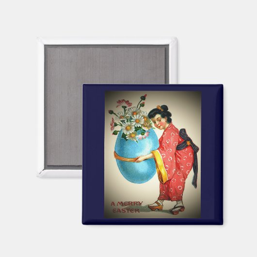 ヴィンテージ日本のレディ、花付き卵花器、ZSSG マグネット (正面/裏面)