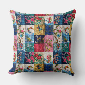 ヴィンテージ日本の刺繍パッチワーク クッション
