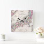 ヴィンテージ日本の地図（1855年） スクエア壁時計 (ホーム)