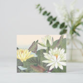 ヴィンテージ日本の木版白蓮花 ポストカード (スタンド正面)