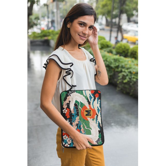 ヴィンテージ日本の桜及びアカツル ラップトップスリーブ (クリエイターアップロード済み)