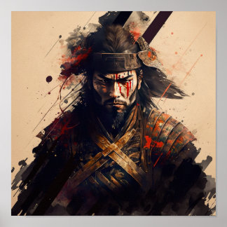 ヴィンテージ日本の武者芸術プリントポスター ポスター