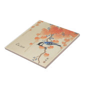 ヴィンテージ日本の水彩プリント付き鳥類 タイル (側面)