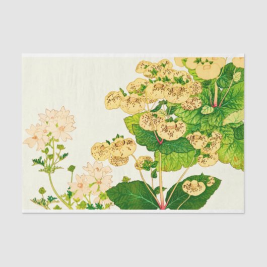 ヴィンテージ日本の水彩花の切り離し 薄葉紙 (正面)