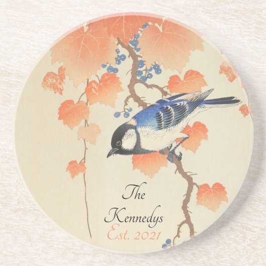 ヴィンテージ日本の水彩鳥プリント コースター (正面)