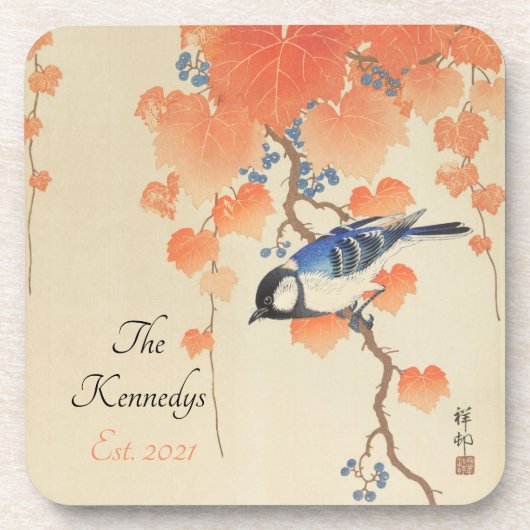 ヴィンテージ日本の水彩鳥プリント コースター (正面)
