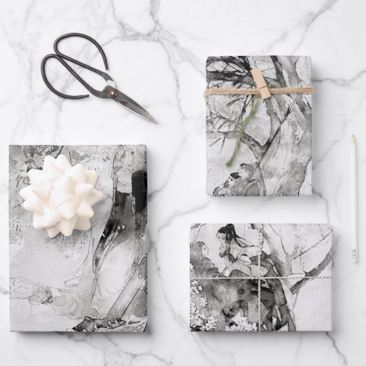 ヴィンテージ日本の水彩 ラッピングペーパーシート (正面)