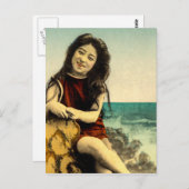 ヴィンテージ日本の水着入浴ビーチ美しい ポストカード (正面/裏面)