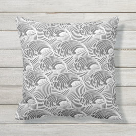 ヴィンテージ日本の波、グレー/グレーと白 アウトドアクッション