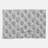 ヴィンテージ日本の波、グレー/グレーと白 キッチンタオル (横)