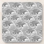 ヴィンテージ日本の波、グレー/グレーと白 コースター (正面)