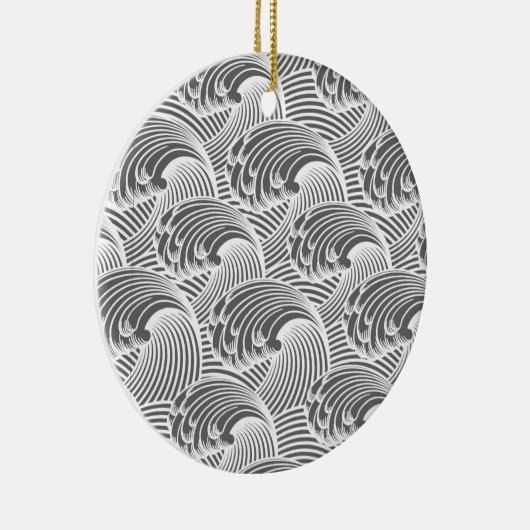 ヴィンテージ日本の波、グレー/グレーと白 セラミックオーナメント (右)