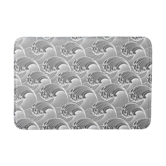 ヴィンテージ日本の波、グレー/グレーと白 バスマット (正面)
