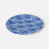 ヴィンテージ日本の波、コバルトブルーとホワイト ペーパープレート (アングル)