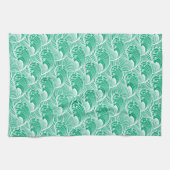 ヴィンテージ日本の波、ジェードグリーンとホワイト キッチンタオル (横)