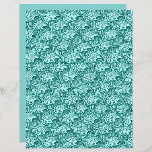 ヴィンテージ日本の波、ターコイズ、アクア (正面/裏面)