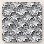 ヴィンテージ日本の波、白黒の飲料C コースター (正面)