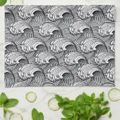 ヴィンテージ日本の波、白黒キッチン キッチンタオル (折り畳み)